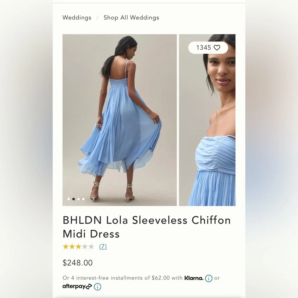 BHLDN Lola chiffon blue bridesmaid dress - Picture 2 of 4